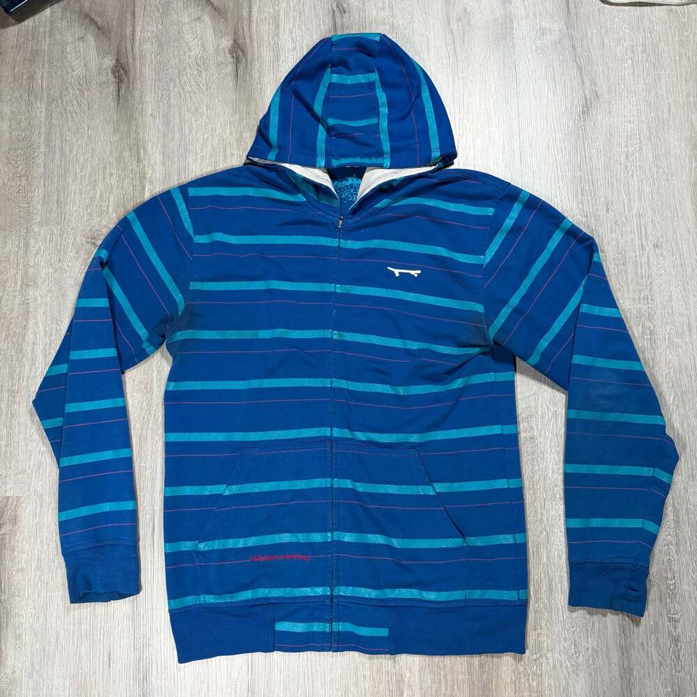 Mens West 49 Striped Full-Zip Hoodie Y2K Skater Grunge Punk Medium